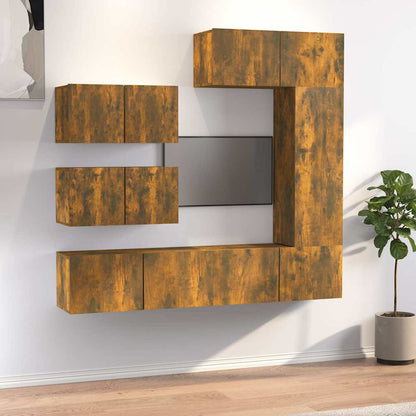 6 Piece TV Cabinet Set Engineered Wood Width 80 cm Smoked oak
