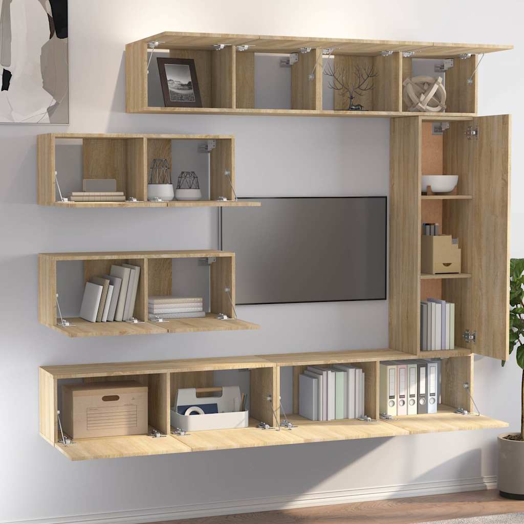 vidaXL 7 Piece TV Cabinet Set Sonoma Oak Engineered Wood 3