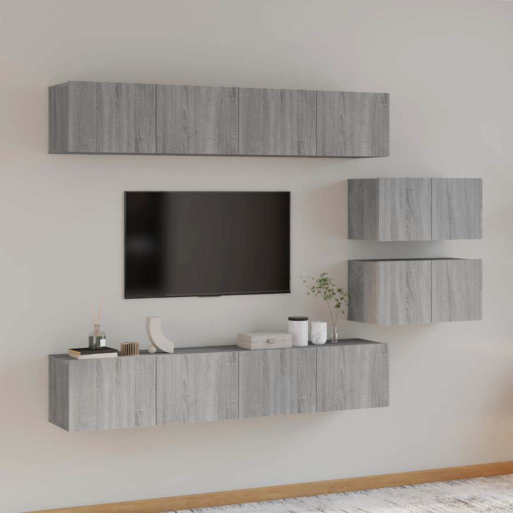 6 Piece TV Cabinet Set Engineered Wood Grey sonoma 80 cm