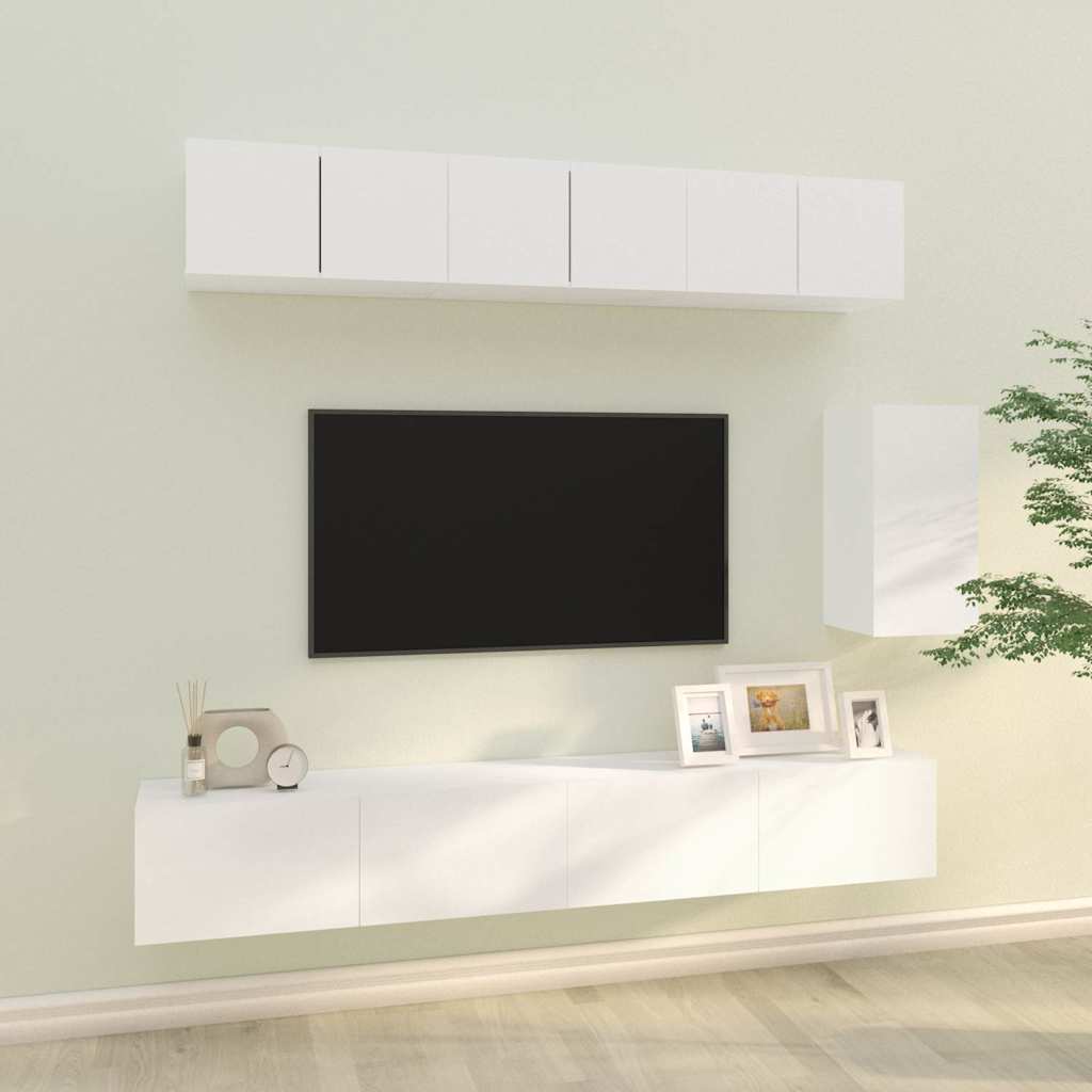 6 Piece TV Cabinet Set Engineered Wood White