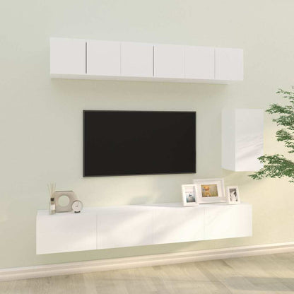 6 Piece TV Cabinet Set Engineered Wood White