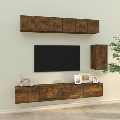6 Piece TV Cabinet Set Engineered Wood Smoked oak