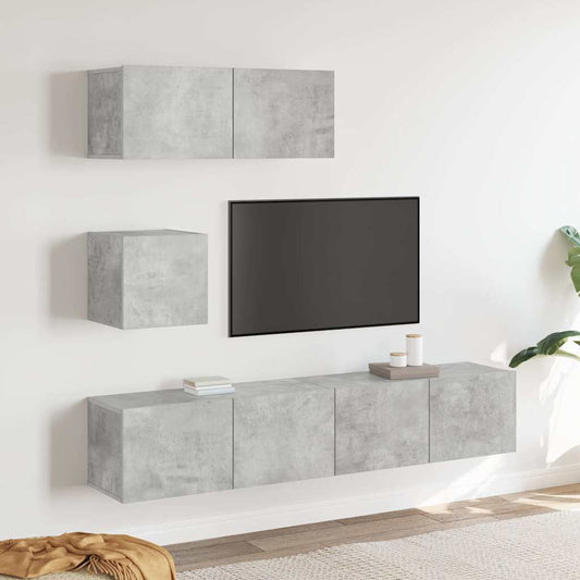 4 Piece TV Cabinet Set Engineered Wood Width 80 cm Concrete grey
