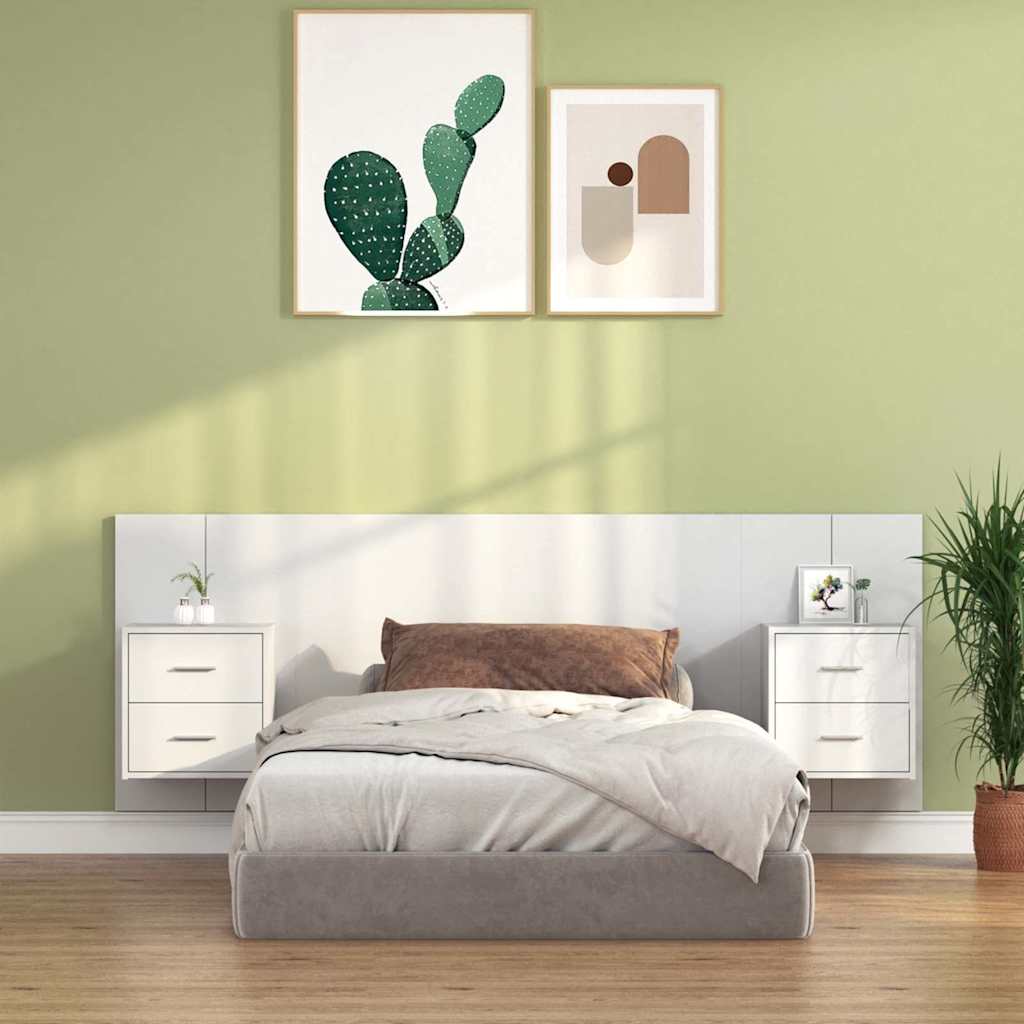 Bed Headboard with Cabinets Engineered Wood Two Drawers White
