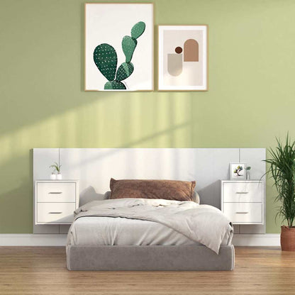 Bed Headboard with Cabinets Engineered Wood Two Drawers White
