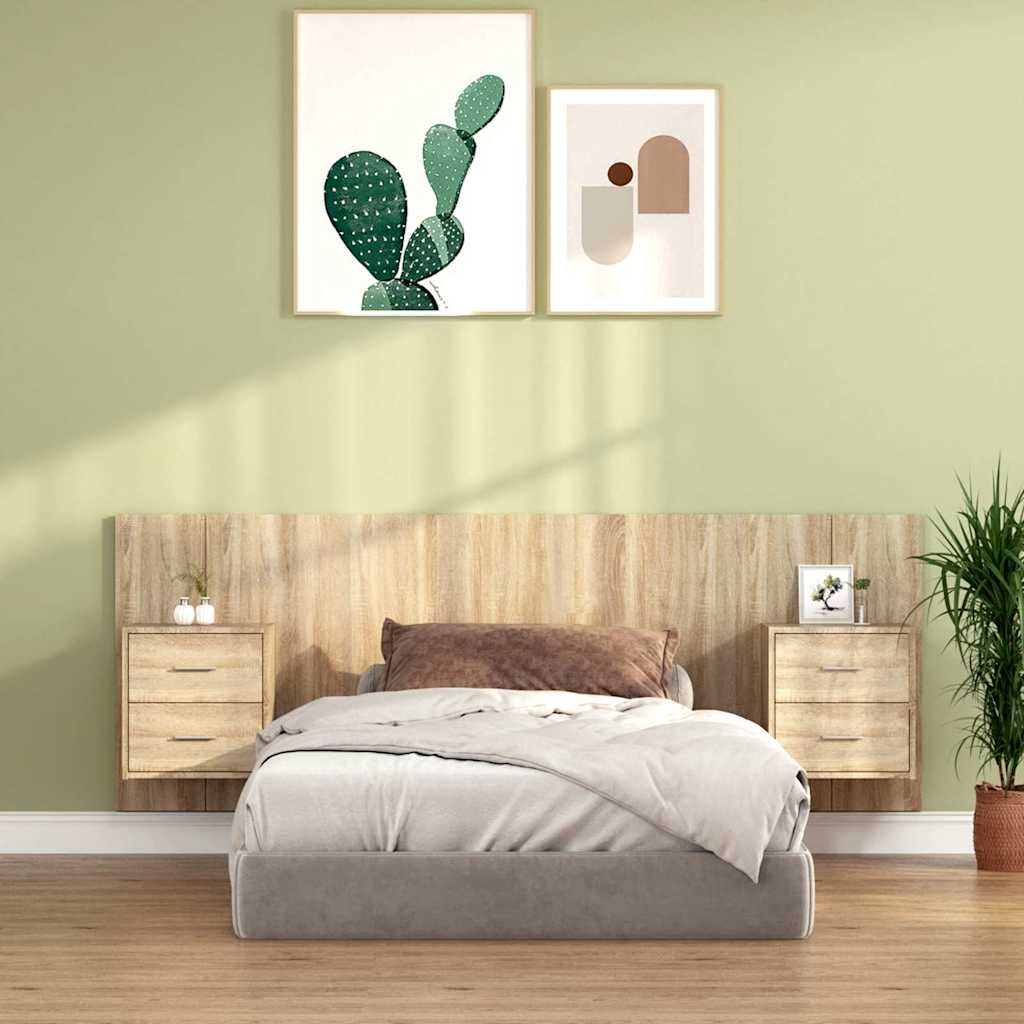 Bed Headboard with Cabinets Engineered Wood Two Drawers Sonoma oak
