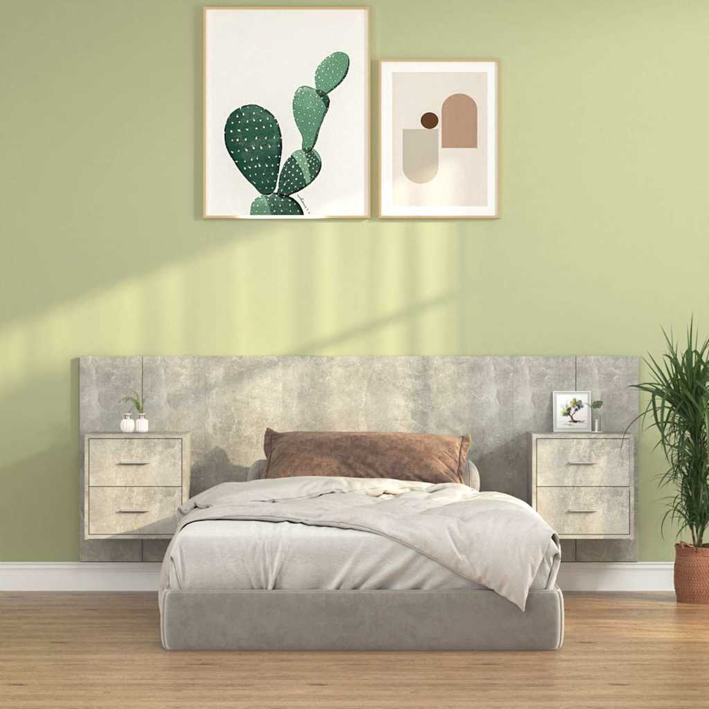 Bed Headboard with Cabinets Engineered Wood Two Drawers Concrete grey
