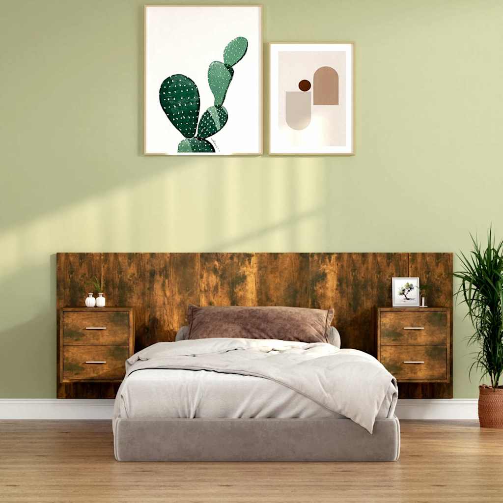 Bed Headboard with Cabinets Engineered Wood Two Drawers Smoked oak