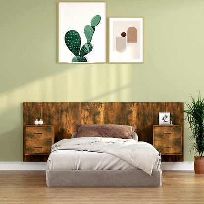 Bed Headboard with Cabinets Engineered Wood Two Drawers Smoked oak