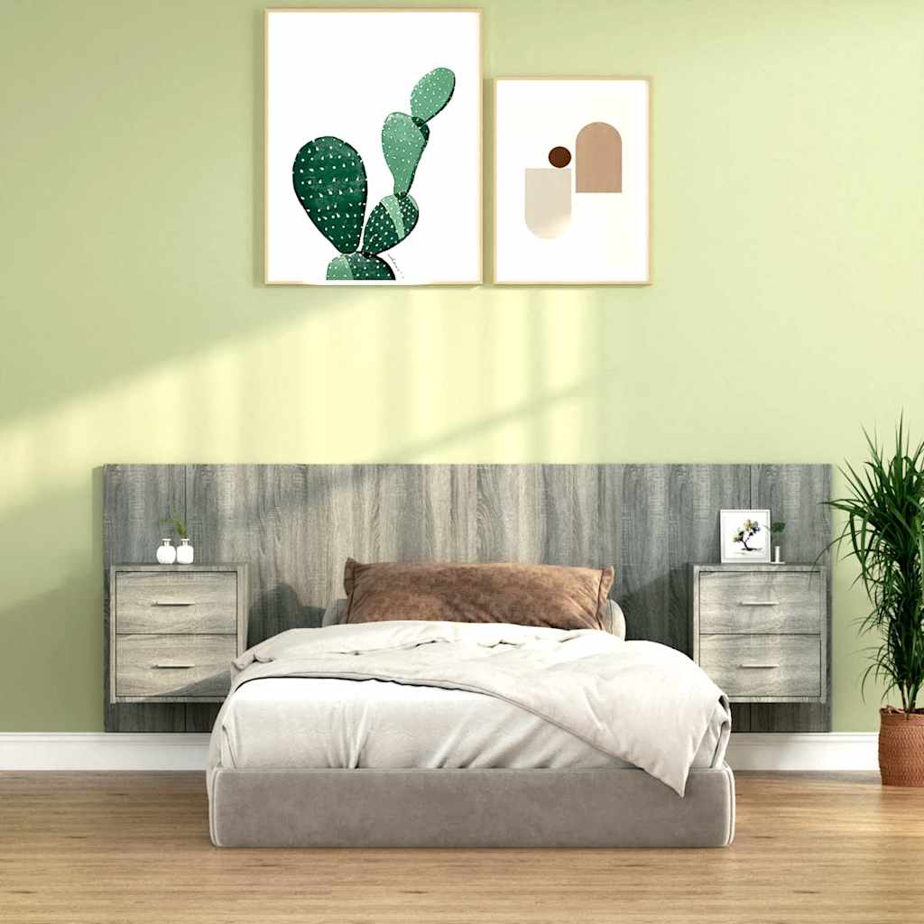 Bed Headboard with Cabinets Engineered Wood Two Drawers Grey sonoma