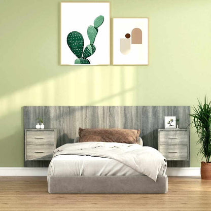 Bed Headboard with Cabinets Engineered Wood Two Drawers Grey sonoma