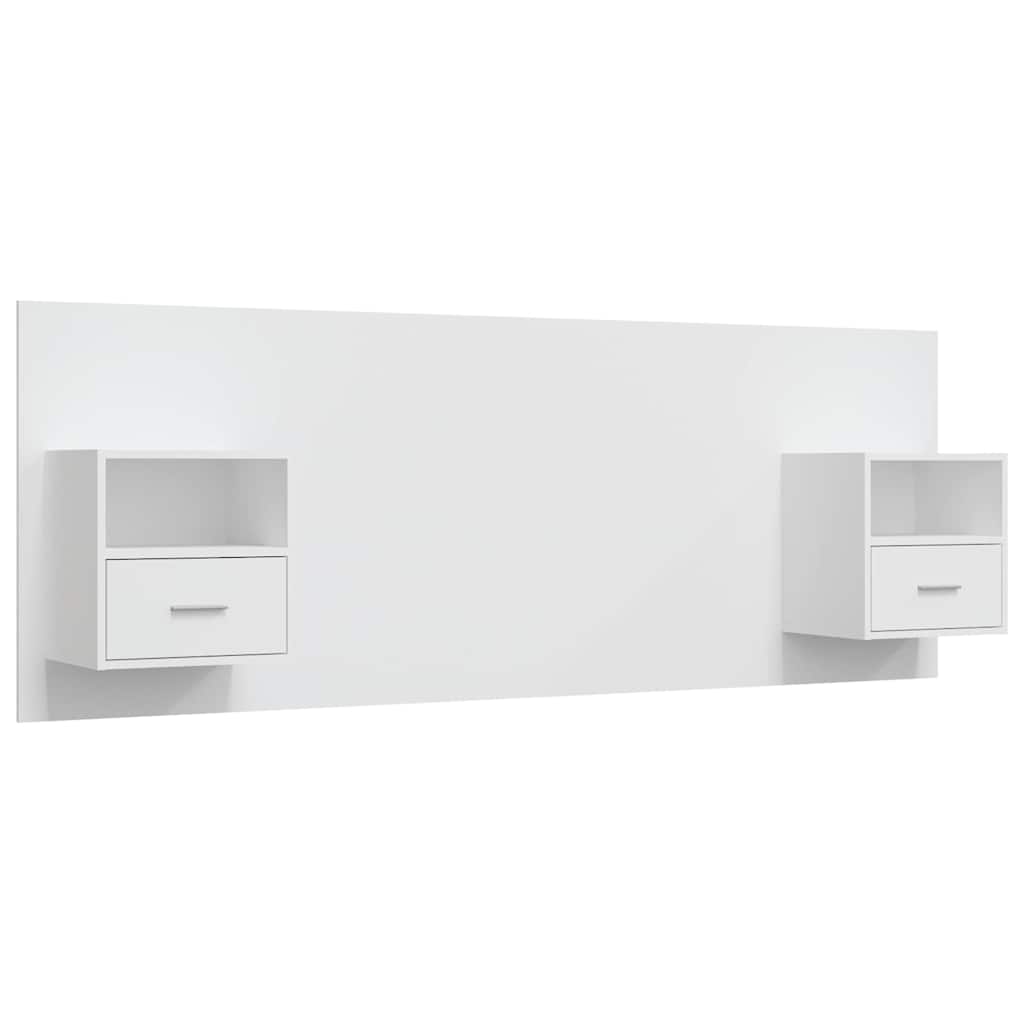 Bed Headboard with Cabinets Engineered Wood One Drawer and One Shelf White
