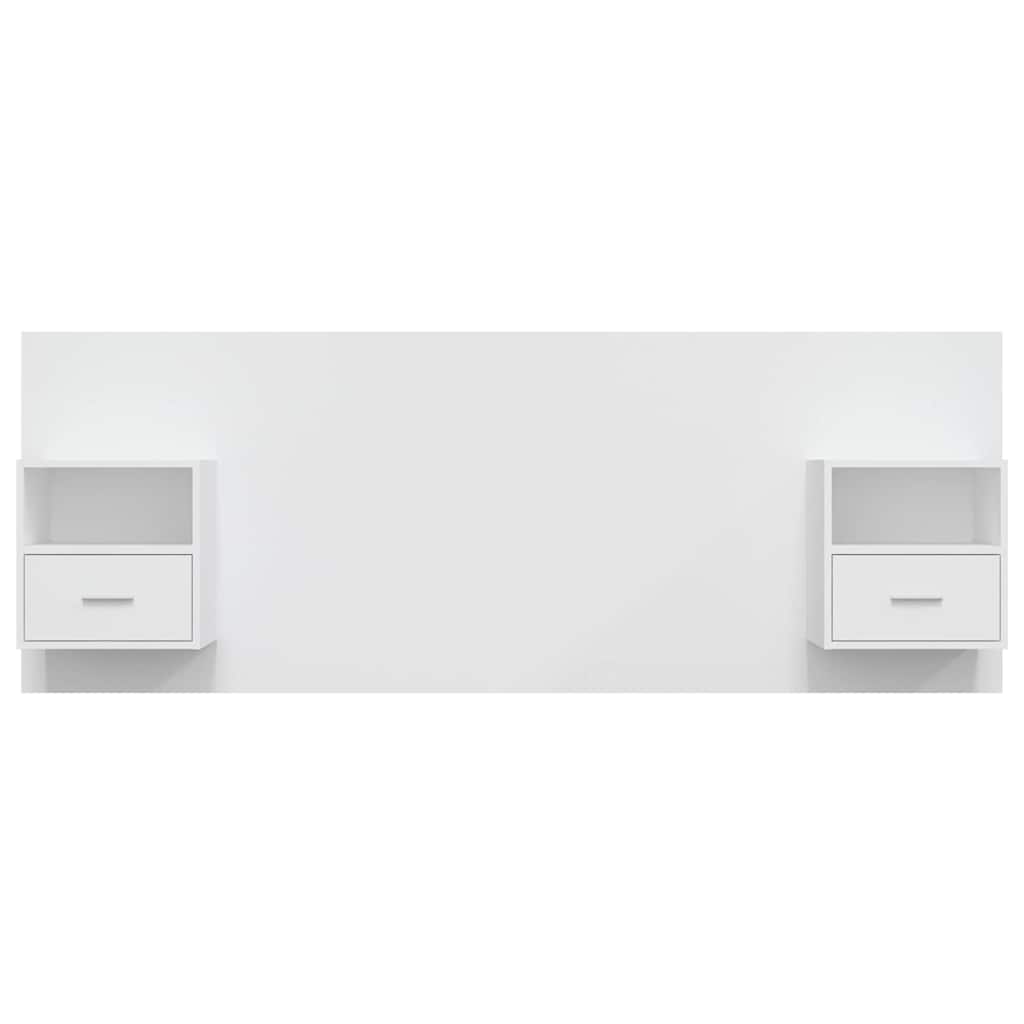 Bed Headboard with Cabinets Engineered Wood One Drawer and One Shelf White