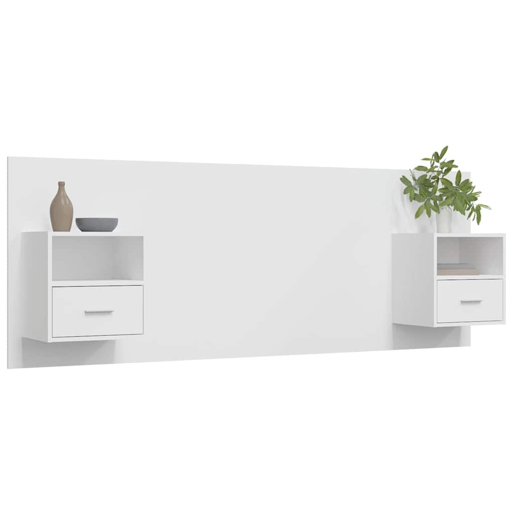 Bed Headboard with Cabinets Engineered Wood One Drawer and One Shelf White