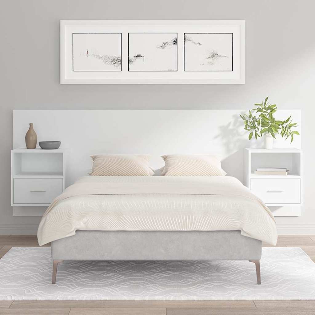 Bed Headboard with Cabinets Engineered Wood One Drawer and One Shelf White