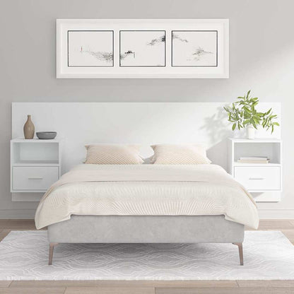 Bed Headboard with Cabinets Engineered Wood One Drawer and One Shelf White