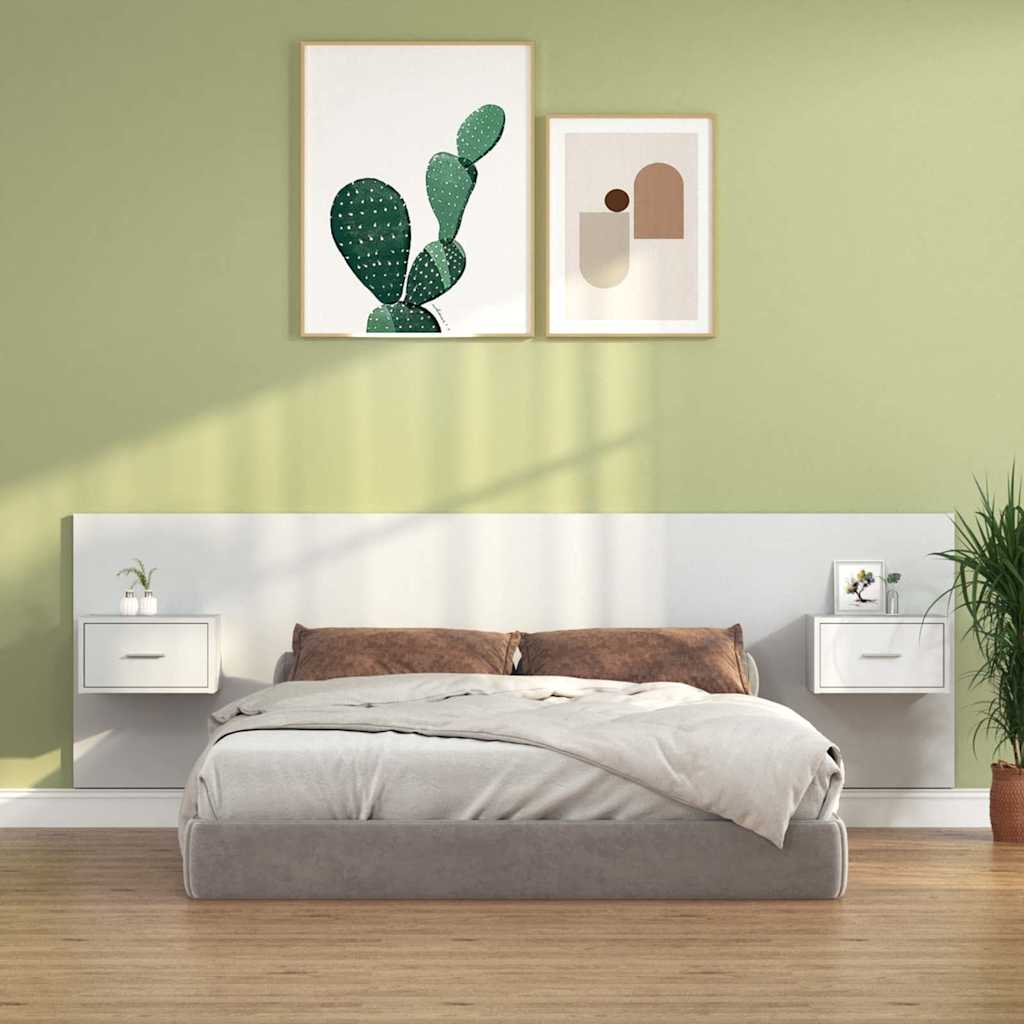 Bed Headboard with Cabinets Engineered Wood One Drawer White