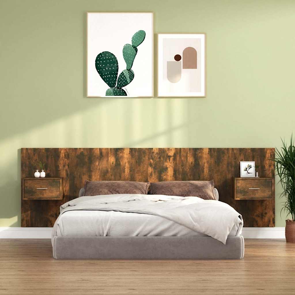 Bed Headboard with Cabinets Engineered Wood One Drawer Smoked oak