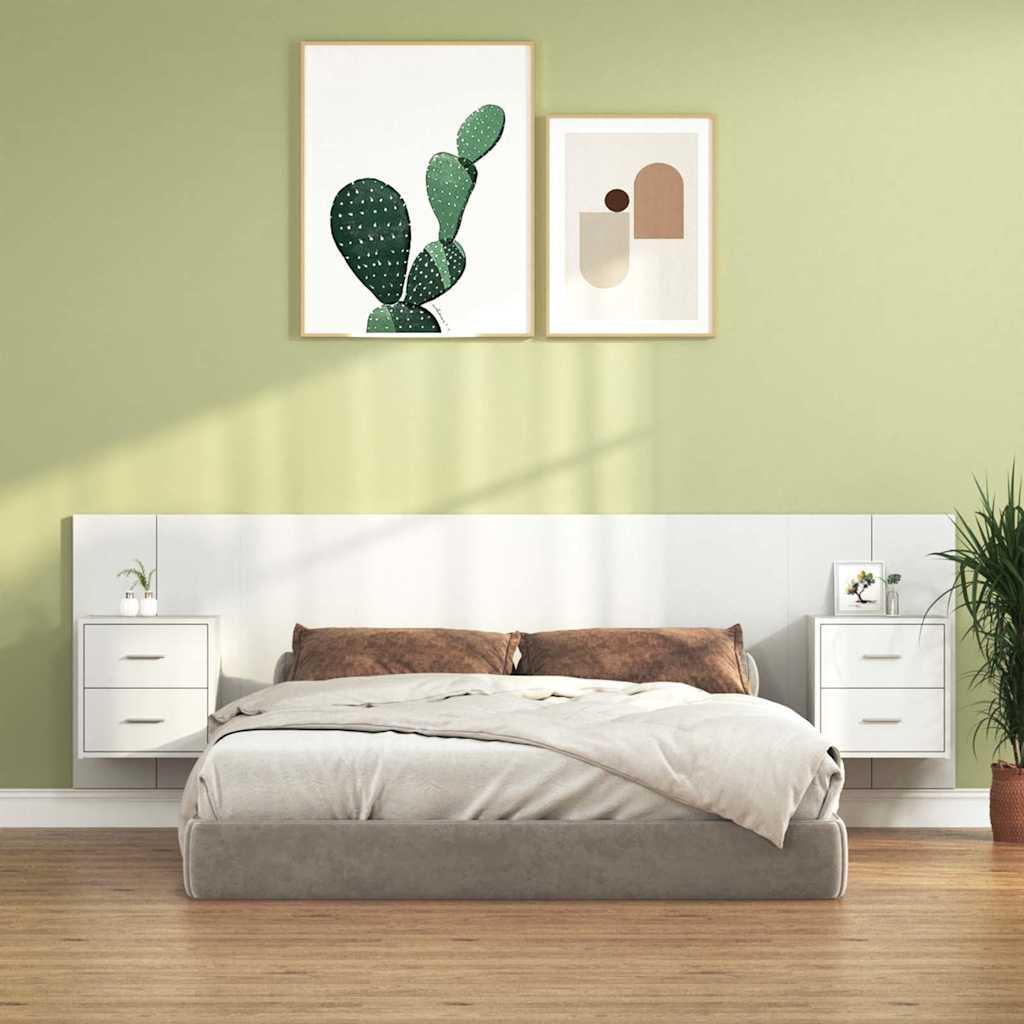 Bed Headboard with Cabinets Engineered Wood Two Drawers White