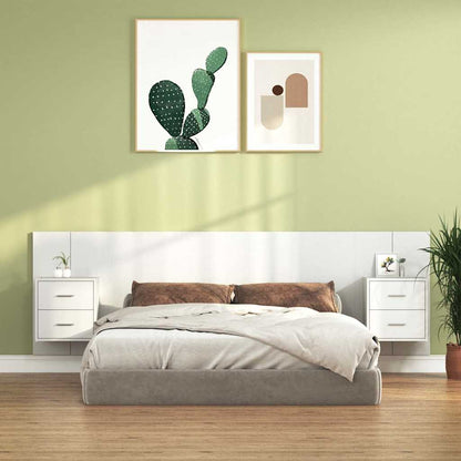 Bed Headboard with Cabinets Engineered Wood Two Drawers White