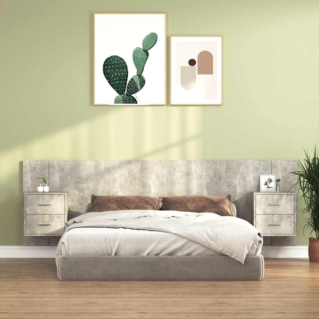 Bed Headboard with Cabinets Engineered Wood Two Drawers Concrete grey