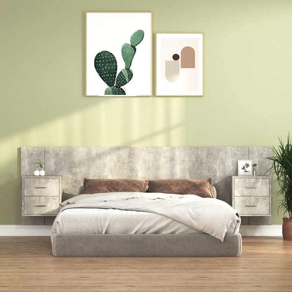 Bed Headboard with Cabinets Engineered Wood Two Drawers Concrete grey