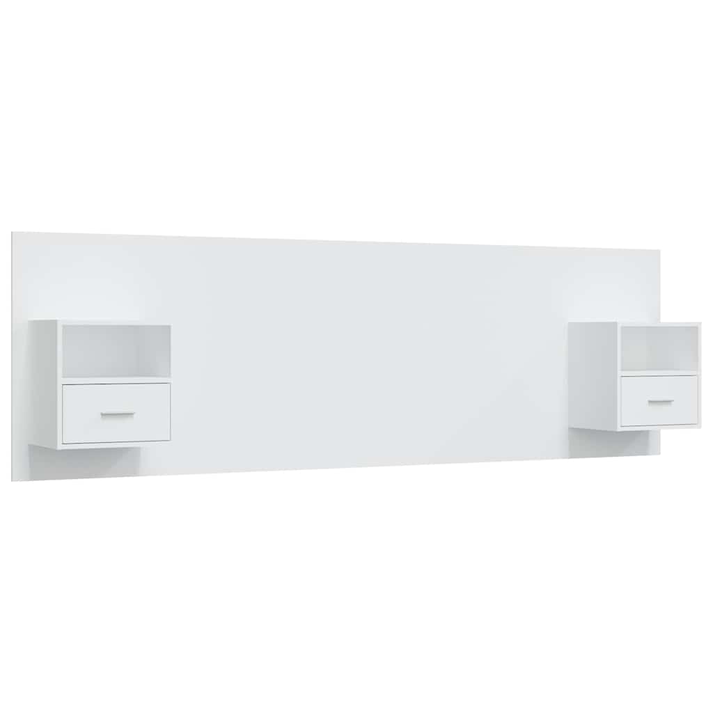 Bed Headboard with Cabinets Engineered Wood One Drawer and One Shelf White