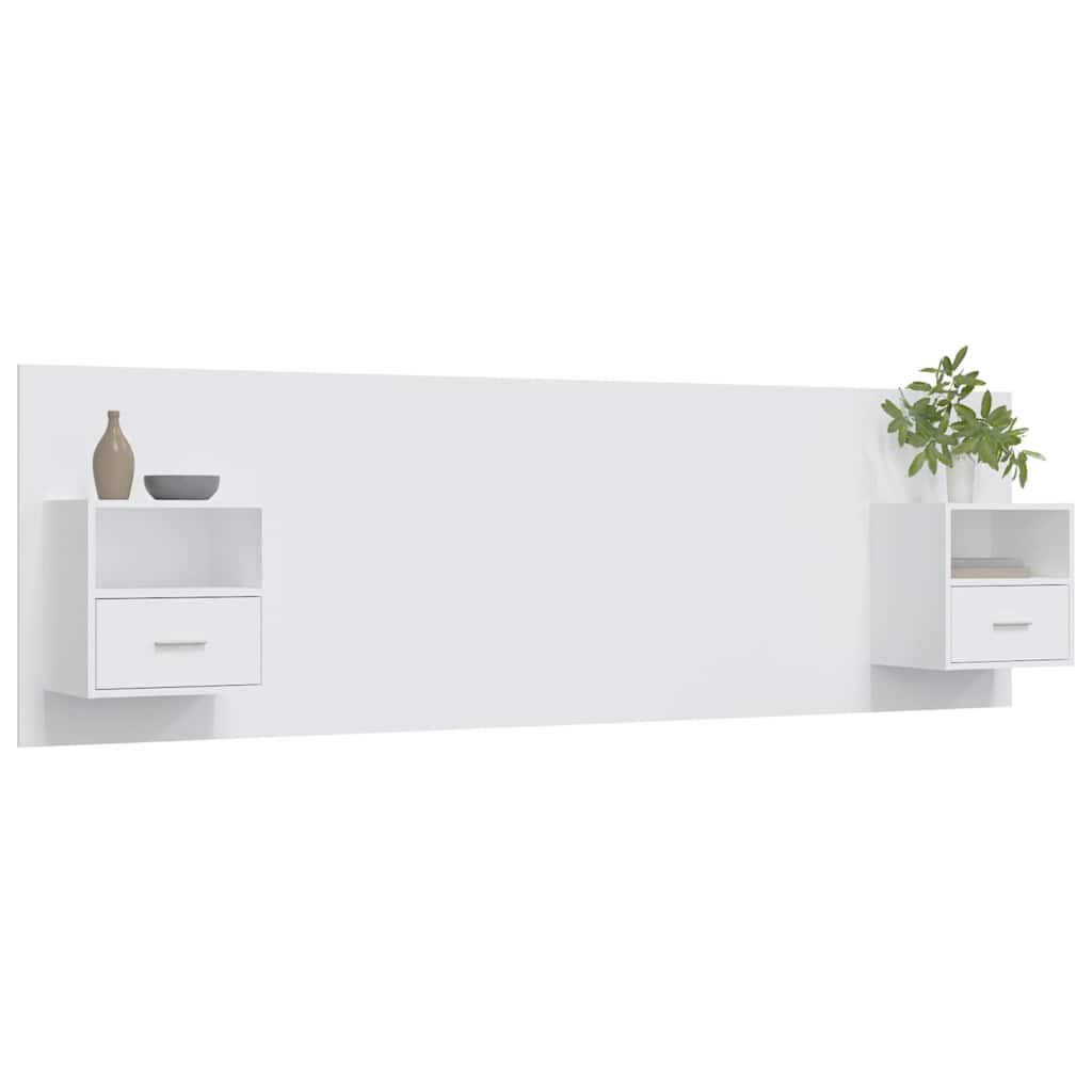 Bed Headboard with Cabinets Engineered Wood One Drawer and One Shelf White