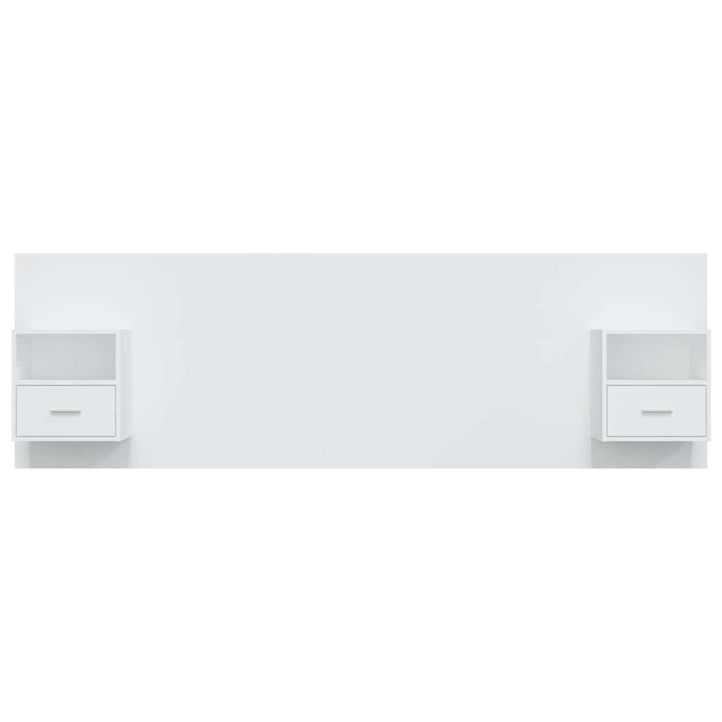 Bed Headboard with Cabinets Engineered Wood One Drawer and One Shelf White