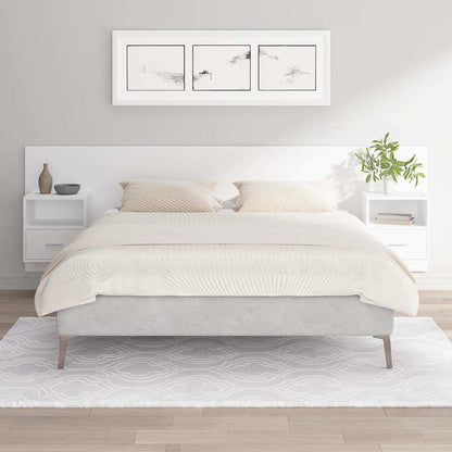 Bed Headboard with Cabinets Engineered Wood One Drawer and One Shelf White