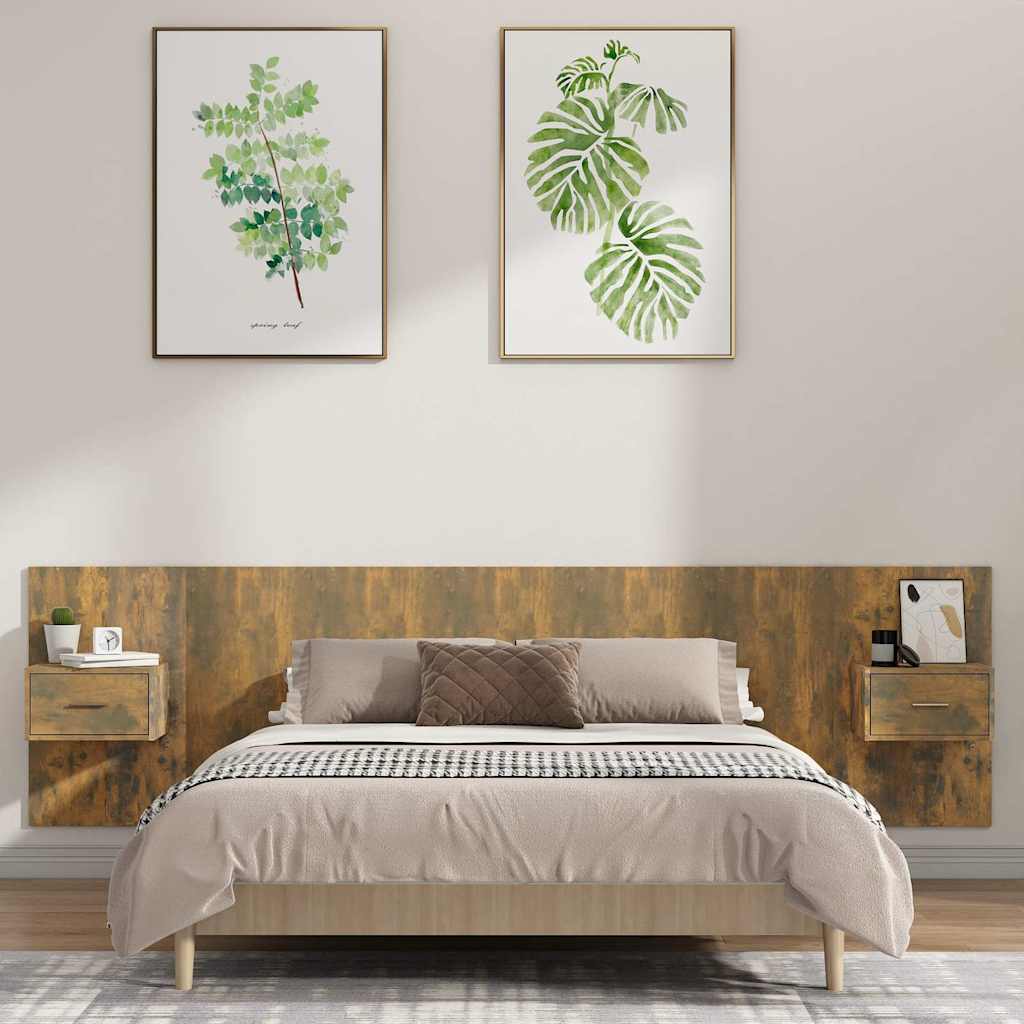 Bed Headboard with Cabinets Engineered Wood One Drawer Smoked oak