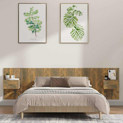 Bed Headboard with Cabinets Engineered Wood One Drawer Smoked oak