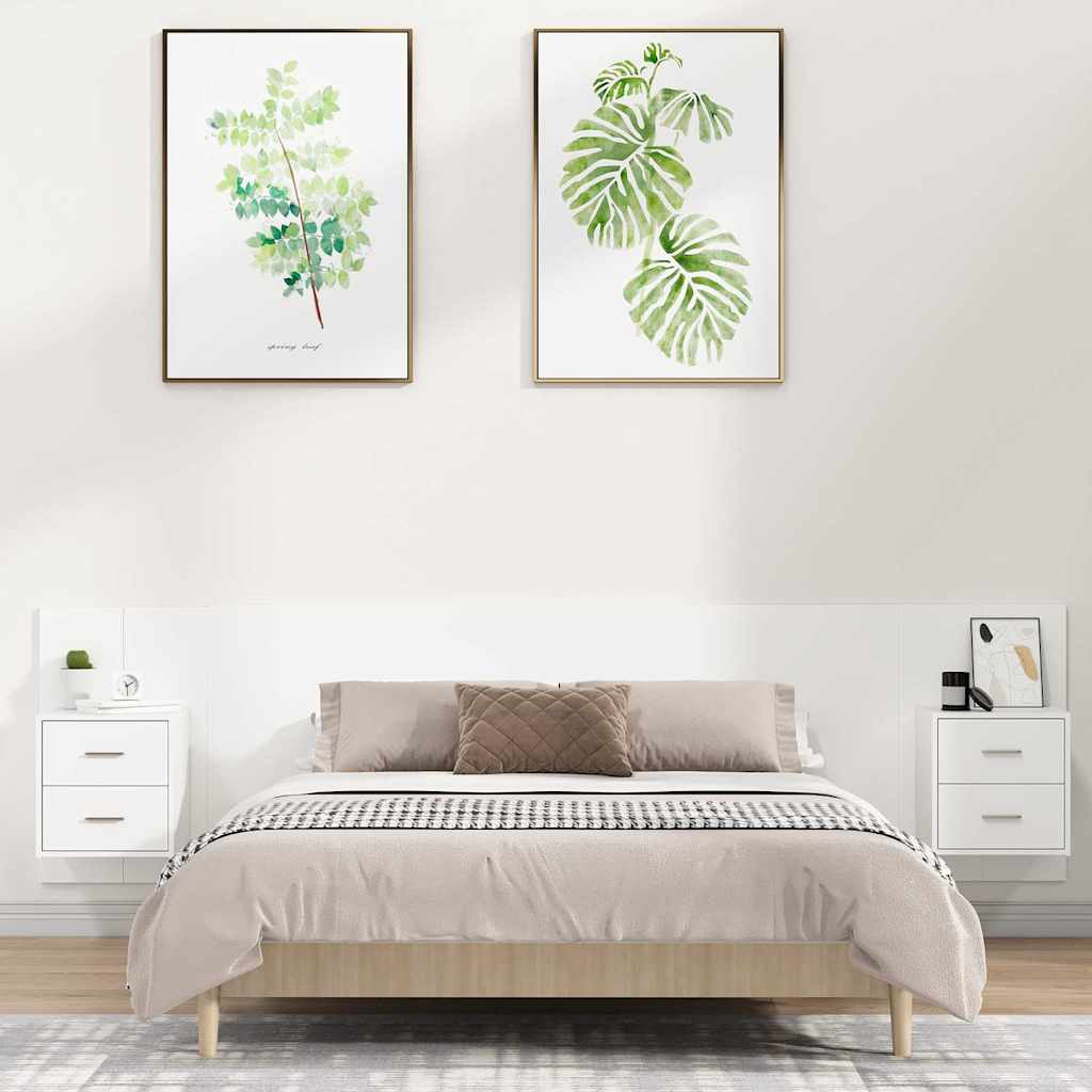 Bed Headboard with Cabinets Engineered Wood Two Drawers White