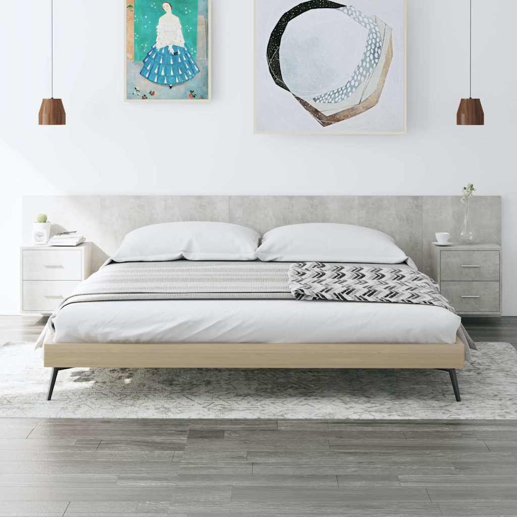 Bed Headboard with Cabinets Engineered Wood Two Drawers Concrete grey