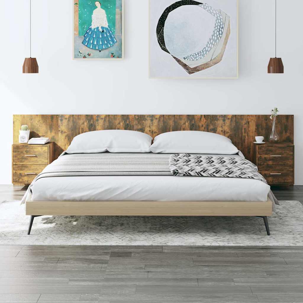 Bed Headboard with Cabinets Engineered Wood Two Drawers Smoked oak