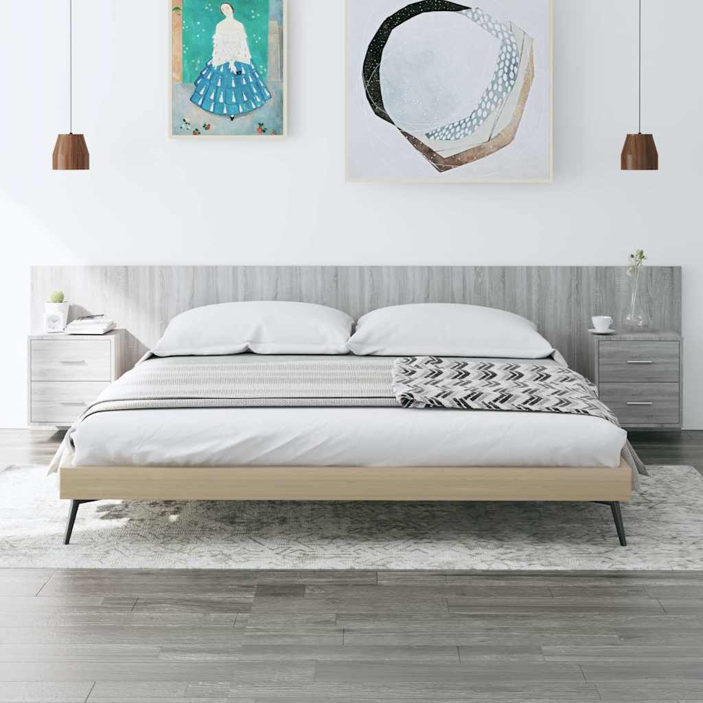 Bed Headboard with Cabinets Engineered Wood Two Drawers Grey sonoma