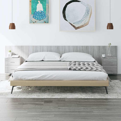 Bed Headboard with Cabinets Engineered Wood Two Drawers Grey sonoma