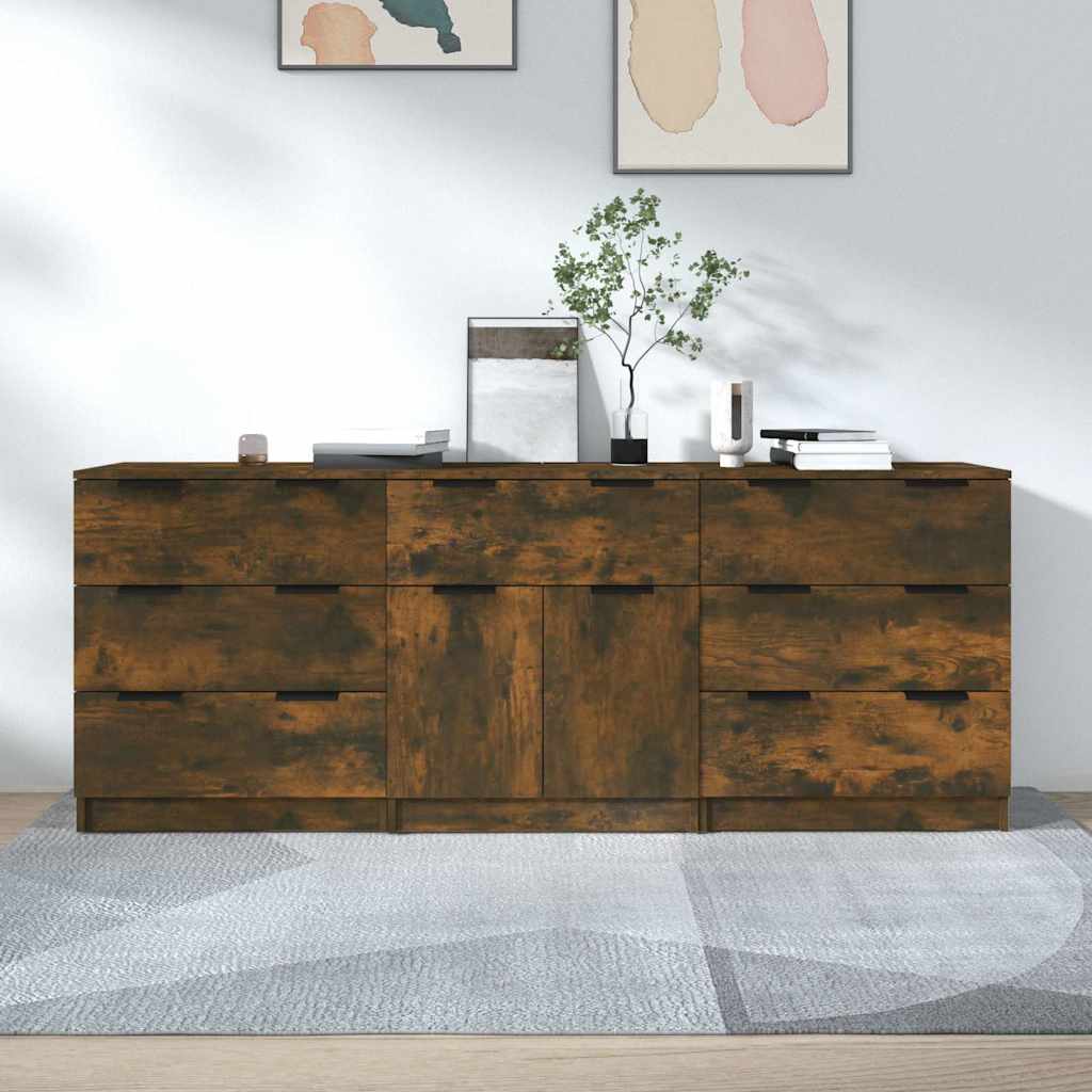 3 Piece Sideboards Engineered Wood Smoked oak