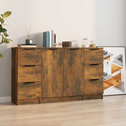 Sideboards 3 pcs Engineered Wood Smoked oak