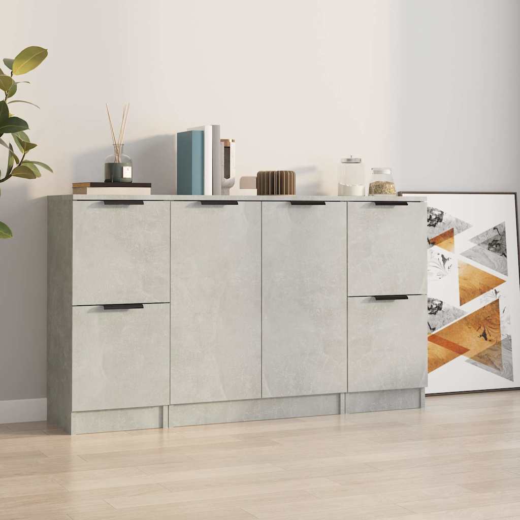 Sideboards 3 pcs Engineered Wood Concrete grey