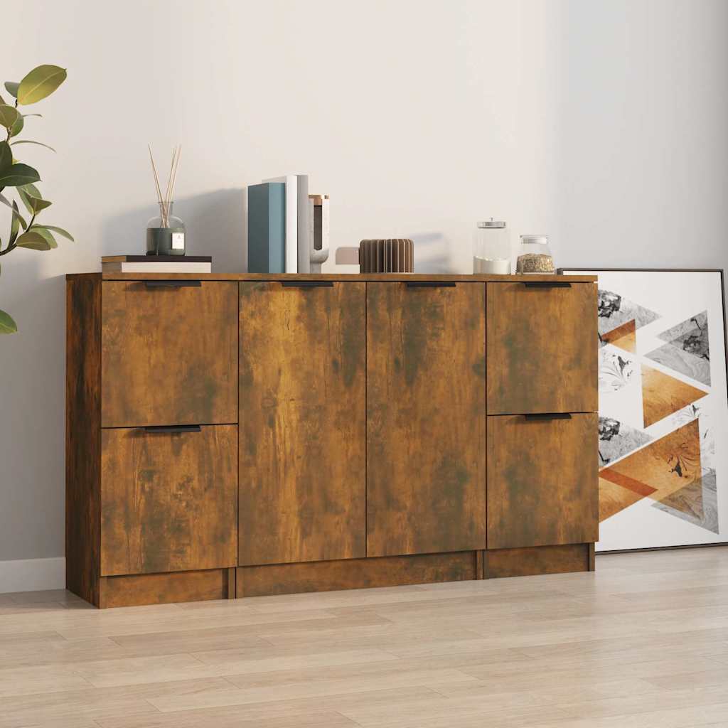 Sideboards 3 pcs Engineered Wood Smoked oak
