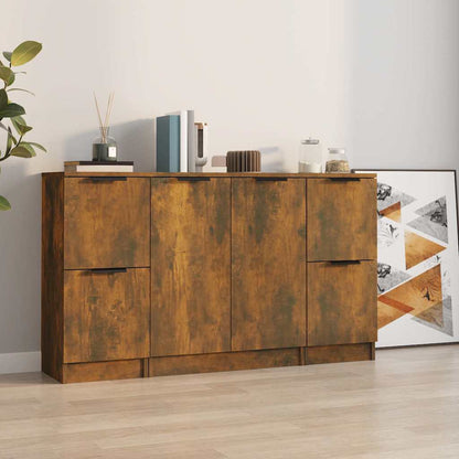 Sideboards 3 pcs Engineered Wood Smoked oak