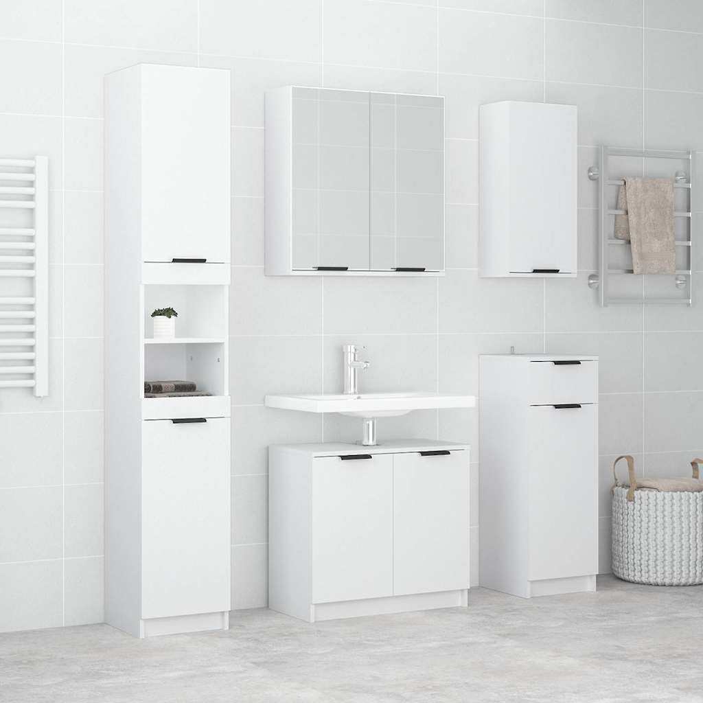 5 Piece Bathroom Cabinet Set Engineered Wood White