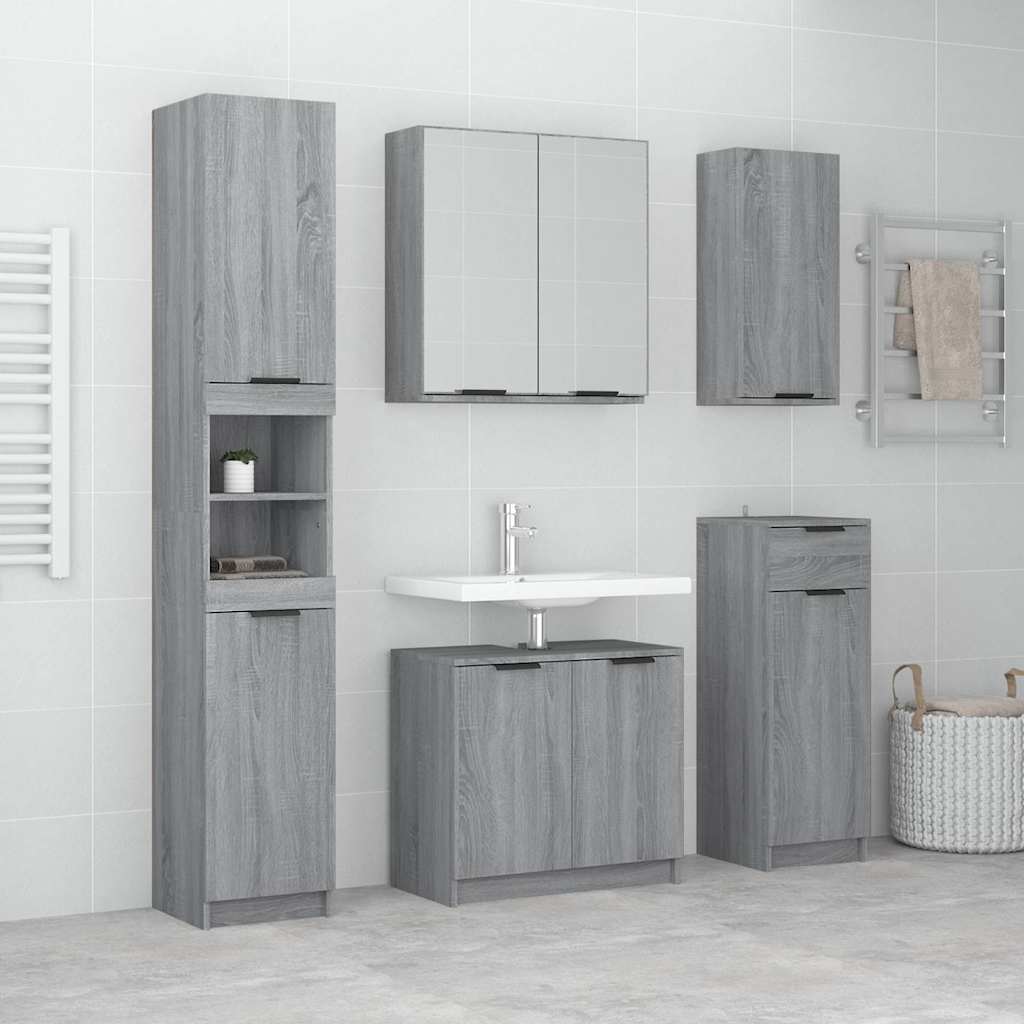 5 Piece Bathroom Cabinet Set Engineered Wood Grey sonoma