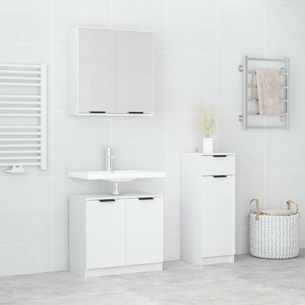 3 Piece Bathroom Cabinet Set Engineered Wood White