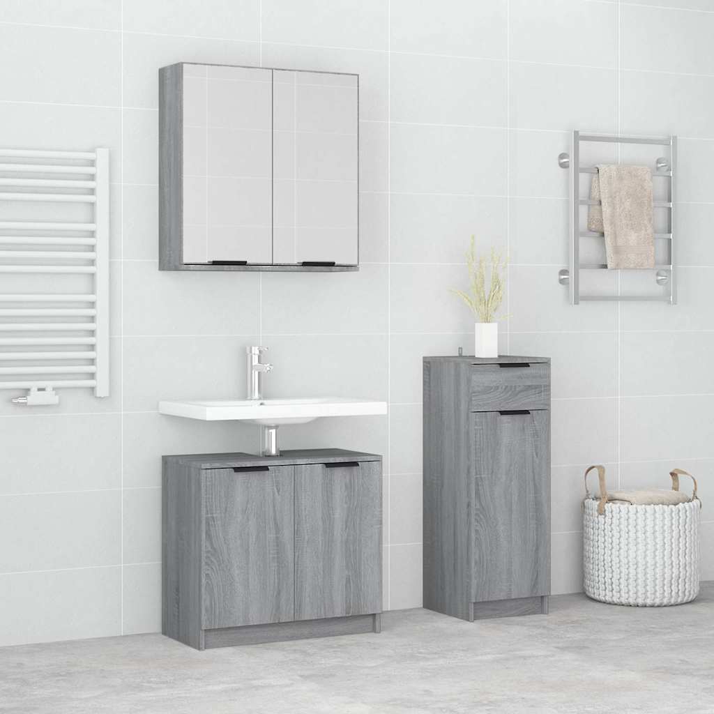 3 Piece Bathroom Cabinet Set Engineered Wood Grey sonoma