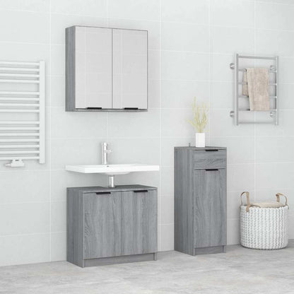 3 Piece Bathroom Cabinet Set Engineered Wood Grey sonoma
