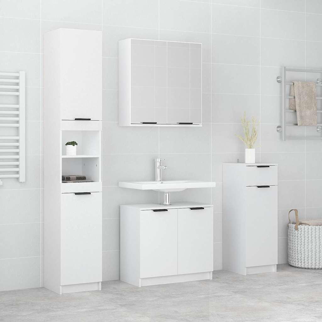 4 Piece Bathroom Cabinet Set Engineered Wood White