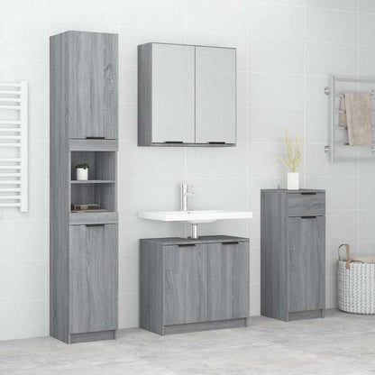 4 Piece Bathroom Cabinet Set Engineered Wood Grey sonoma