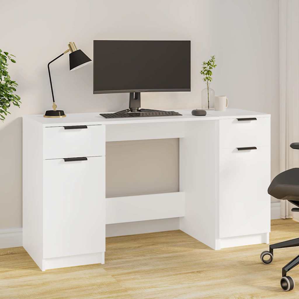 Desk with Side Cabinet Engineered Wood White